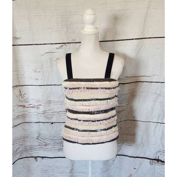 Lafayette 148 Sequin and Fringe Convertible Strap Top Size 4 - Picture 1 of 6